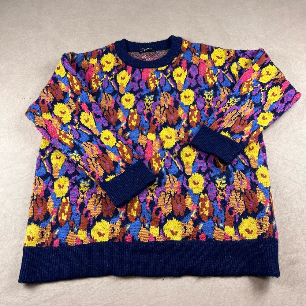 Zara Women's Colorful Floral Crewneck Sweater
